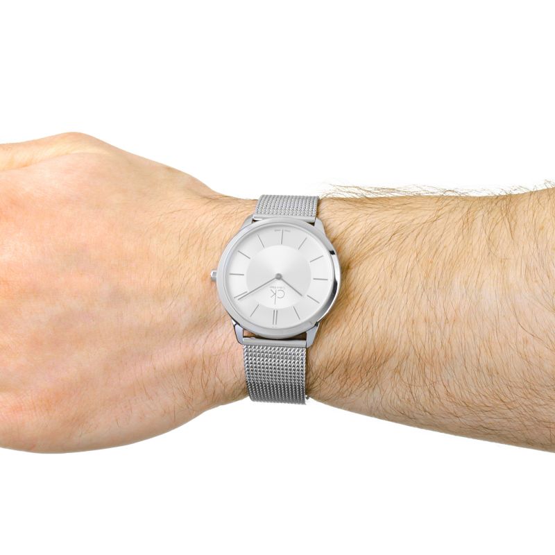  Shop Authentic Calvin Klein Minimal Silver Dial Silver Mesh Bracelet Watch for Men - K3M21126 - Luxxuri
