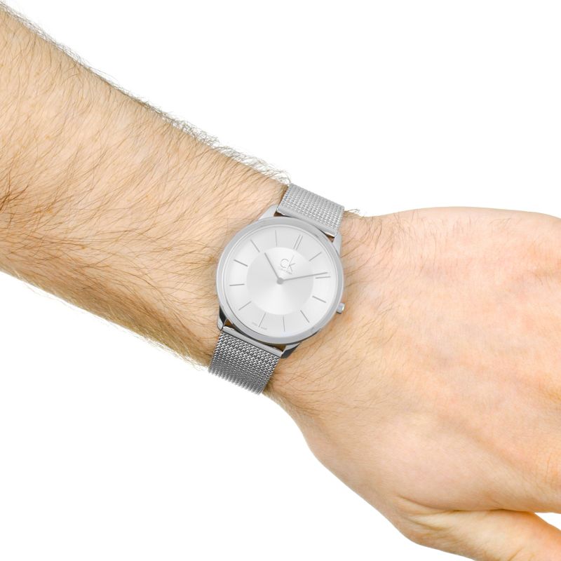  Shop Authentic Calvin Klein Minimal Silver Dial Silver Mesh Bracelet Watch for Men - K3M21126 - Luxxuri
