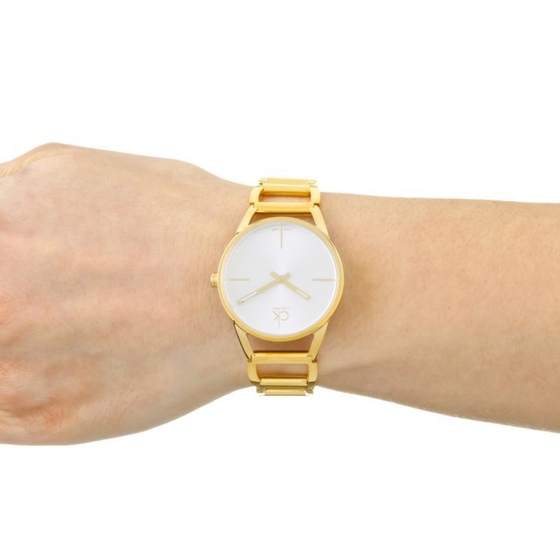  Shop Authentic Calvin Klein Stately Silver Dial Gold Steel Strap Watch for Women - K3G23526 - Luxxuri