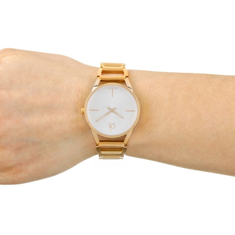  Shop Authentic Calvin Klein Stately White Dial Rose Gold Steel Strap Watch for Women - K3G23626 - Luxxuri