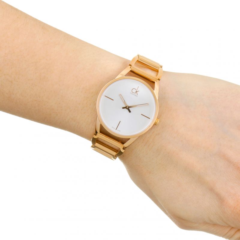  Shop Authentic Calvin Klein Stately White Dial Rose Gold Steel Strap Watch for Women - K3G23626 - Luxxuri