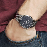 Shop Authentic Emporio Armani Gianni Chronograph Black Dial Silver Steel Strap Watch For Men - AR80009 - Luxxuri