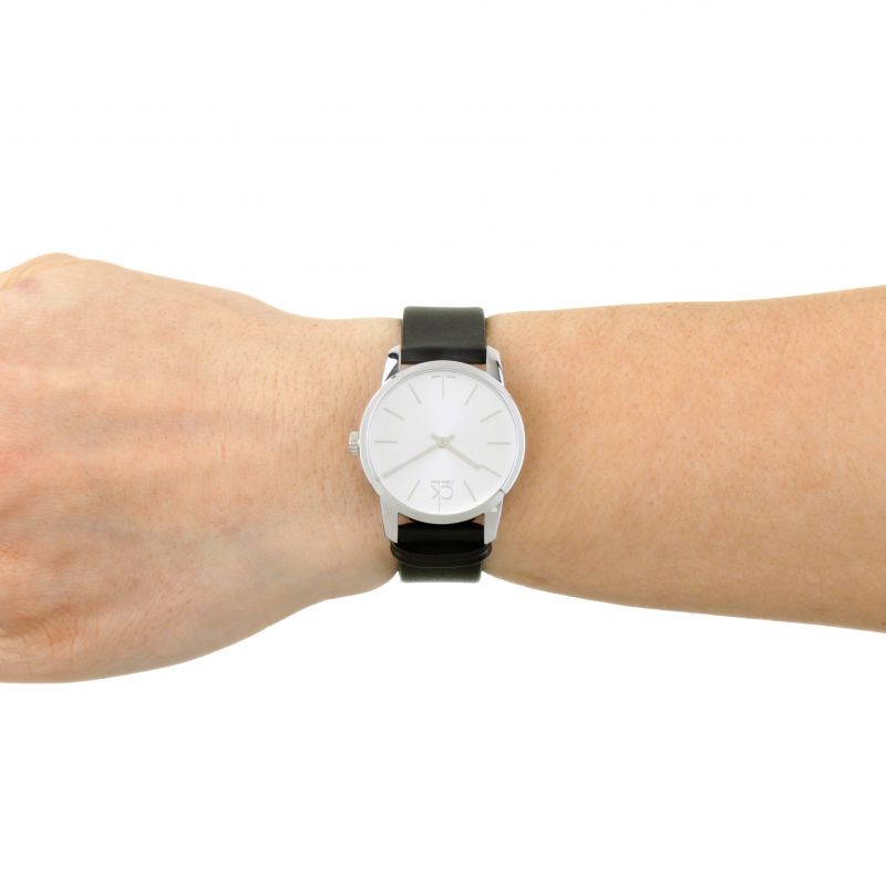  Shop Authentic Calvin Klein City Silver Dial Black Leather Strap Watch For Women - K2G231C6 - Luxxuri