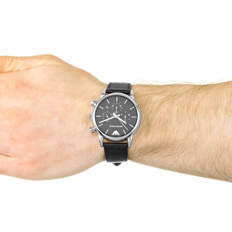  Shop Authentic Emporio Armani Classic Chronograph Black Dial Black Leather Strap Watch For Men - AR1733 - Luxxuri