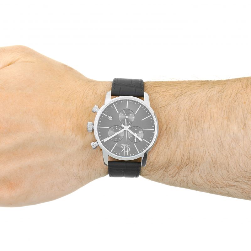  Shop Authentic Calvin Klein City Chronograph Black Dial Black Leather Strap Watch for Men - K2G271C3 - Luxxuri