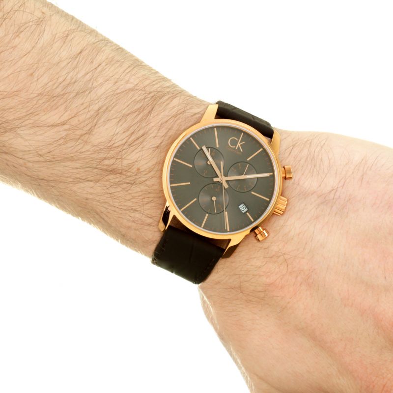  Shop Authentic Calvin Klein City Chronograph Grey Dial Brown Leather Strap Watch for Men - K2G276G3 - Luxxuri