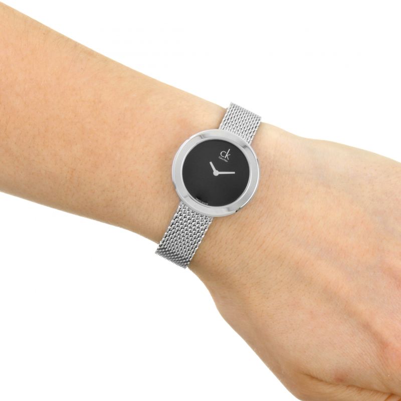  Shop Authentic Calvin Klein Firm Black Dial Silver Mesh Bracelet Watch for Women - K3N23121 - Luxxuri