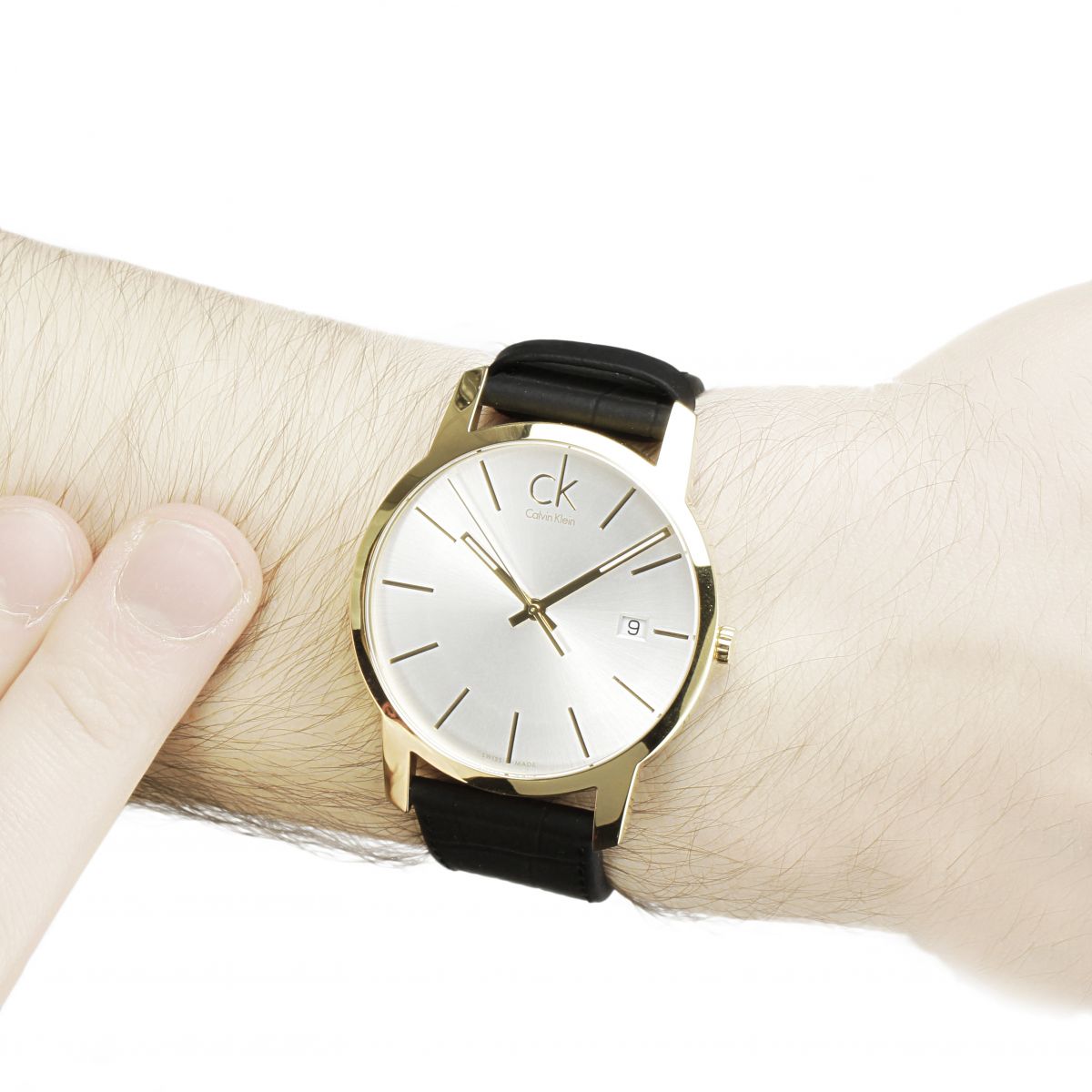  Shop Authentic Calvin Klein City Mother of Pearl White Dial Black Leather Strap Watch for Men - K2G2G5C6 - Luxxuri