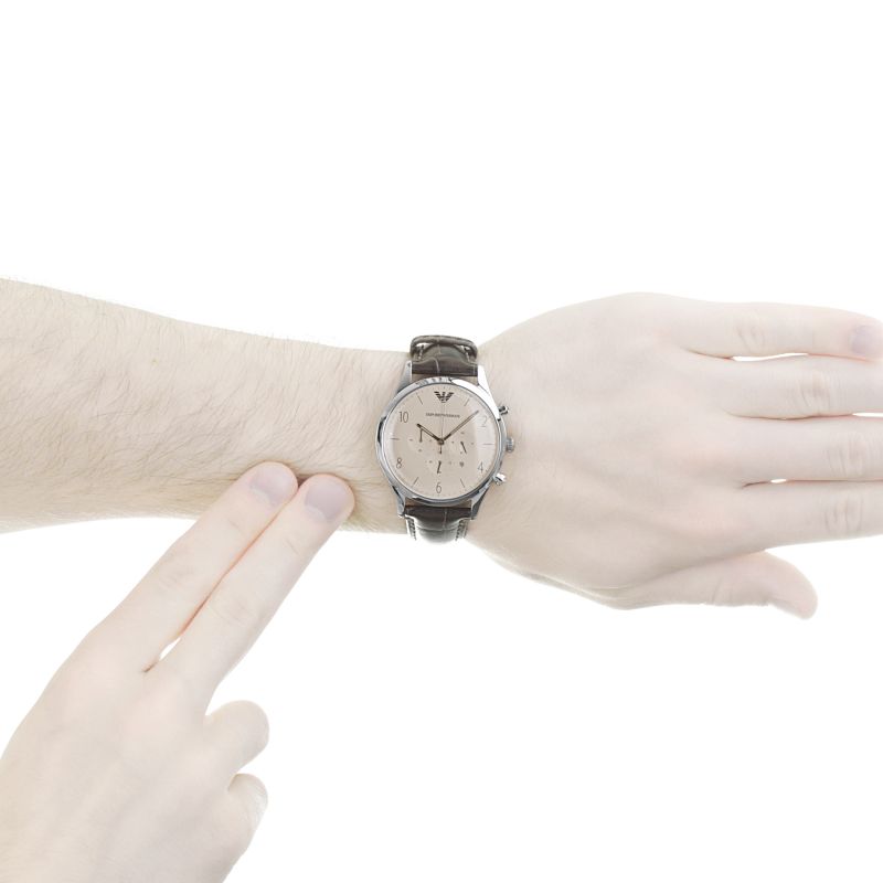  Shop Authentic Emporio Armani Classic Chronograph Cream Dial Brown Leather Strap Watch For Men - AR1878 - Luxxuri
