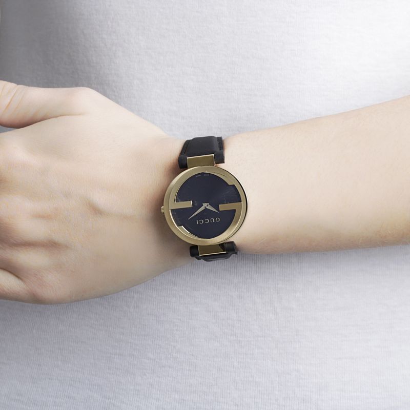  Shop Authentic Gucci Interlocking G Grammy Special Edition Black Dial Black Leather Strap Watch for Women - YA133312 - Luxxuri