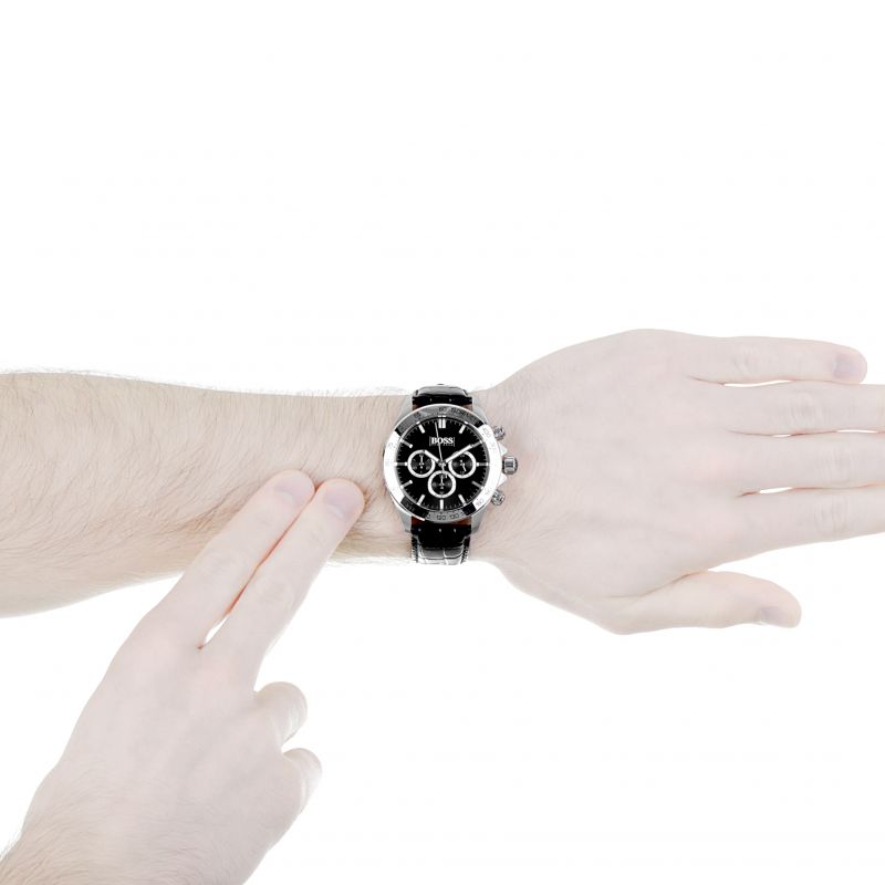  Shop Authentic Hugo Boss Ikon Black Dial Black Leather Strap Watch for Men - 1513178 - Luxxuri