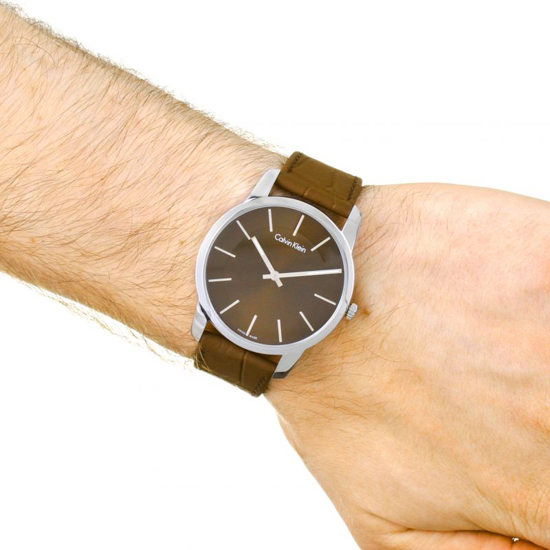  Shop Authentic Calvin Klein City Brown Dial Brown Leather Strap Watch for Men - K2G211GK - Luxxuri