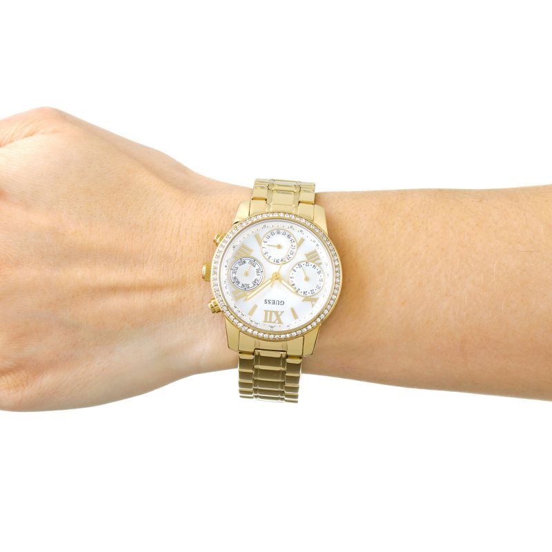  Shop Authentic Guess Mini Sunrise Diamonds Silver Dial Gold Steel Strap Watch for Women - W0623L3 - Luxxuri