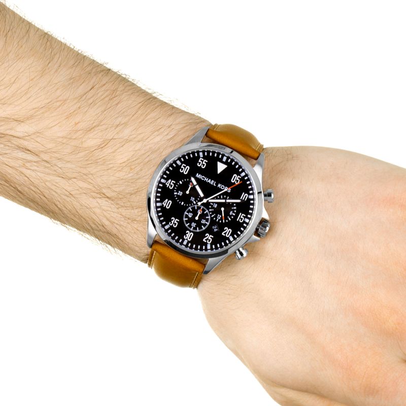  Shop Authentic Michael Kors Gage Chronograph Quartz Black Dial Brown Leather Strap Watch For Men - MK8333 - Luxxuri