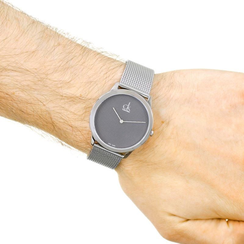  Shop Authentic Calvin Klein Minimal Grey Dial Silver Mesh Bracelet Watch for Women - K3M2212X - Luxxuri