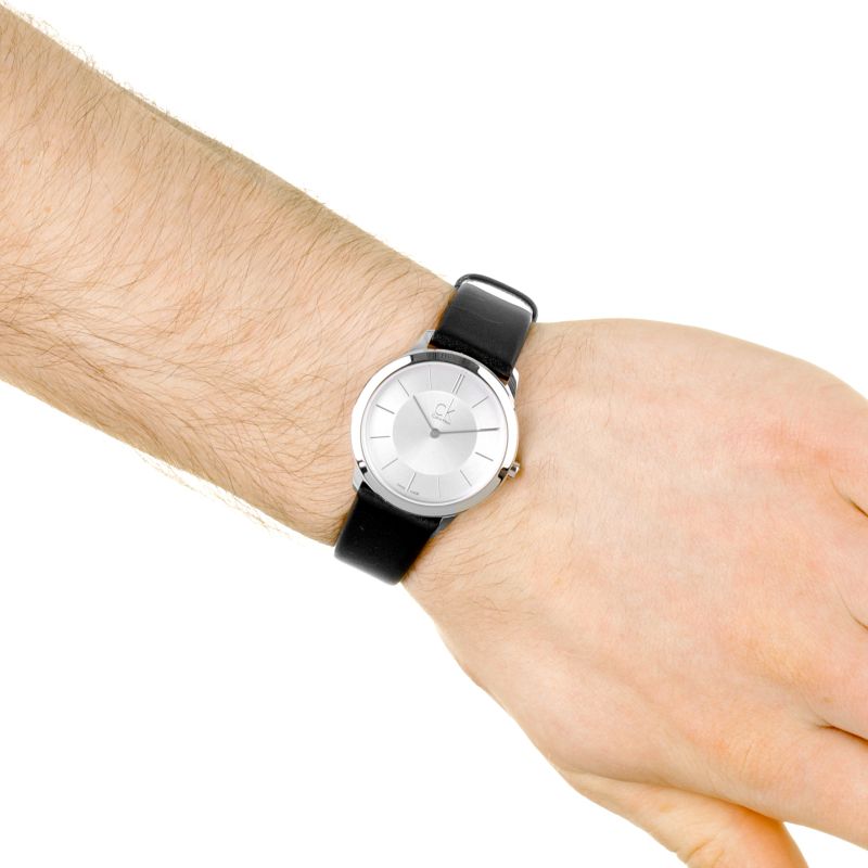  Shop Authentic Calvin Klein Minimal Silver Dial Black Leather Strap Watch for Women - K3M221C6 - Luxxuri