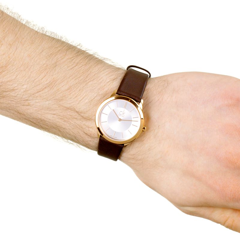  Shop Authentic Calvin Klein Minimal White Dial Brown Leather Strap Watch for Women - K3M226G6 - Luxxuri