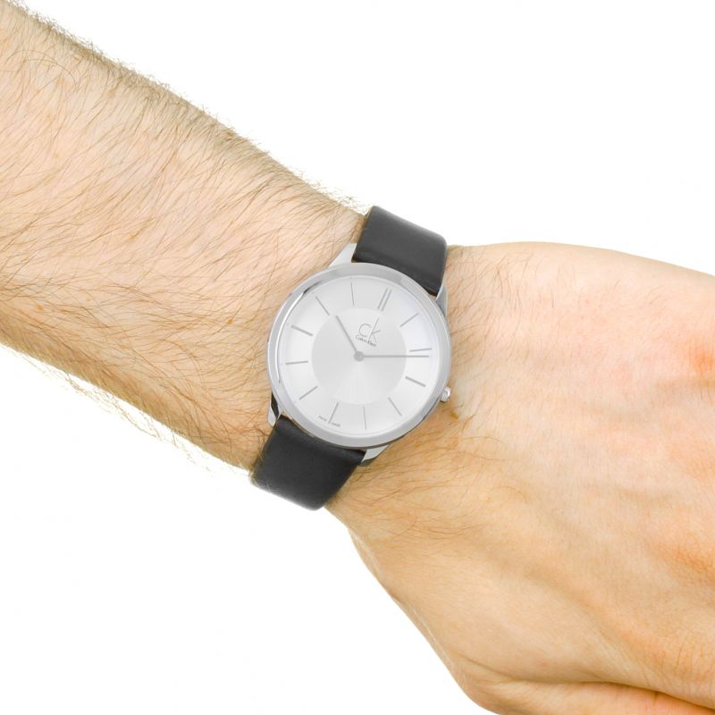  Shop Authentic Calvin Klein Minimalist White Dial Black Leather Strap Watch for Men - K3M211C6 - Luxxuri
