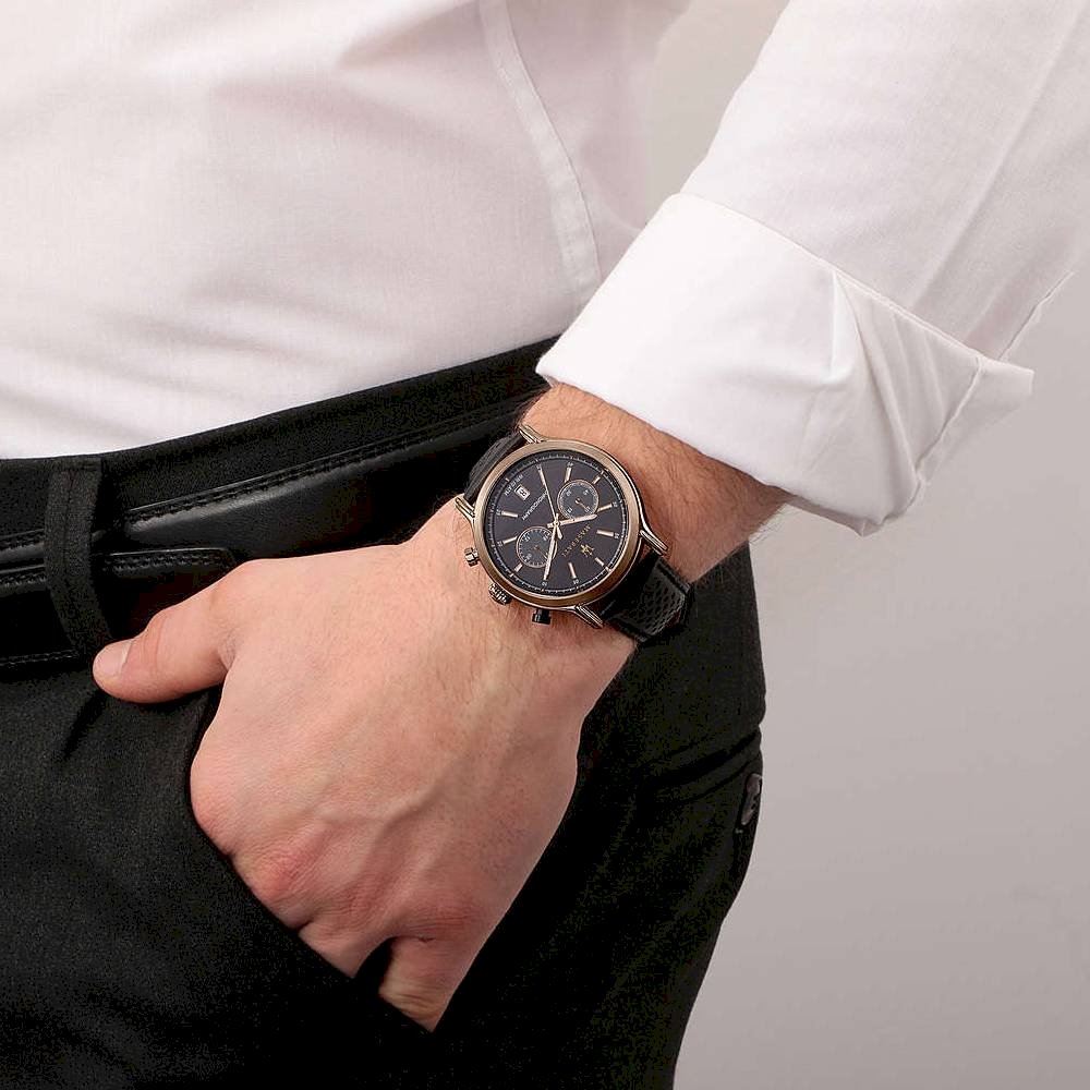  Shop Authentic Maserati Legend Chronograph Black Dial Black Leather Strap Watch For Men - R8871638001 - Luxxuri