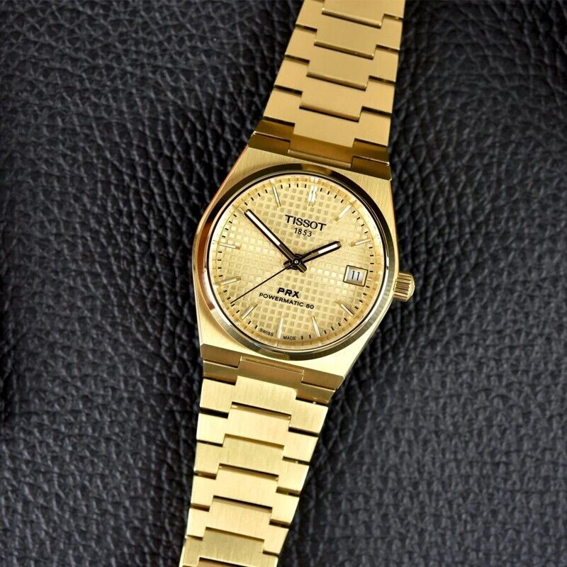Tissot PRX Powermatic 80 Gold Dial Gold Steel Strap Watch for Men - T137.207.33.021.00