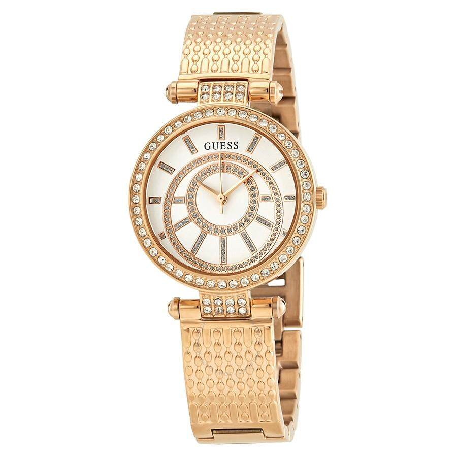  Shop Authentic Guess Muse Quartz Silver Dial Rose Gold Steel Strap Watch For Women - W1008L3 - Luxxuri
