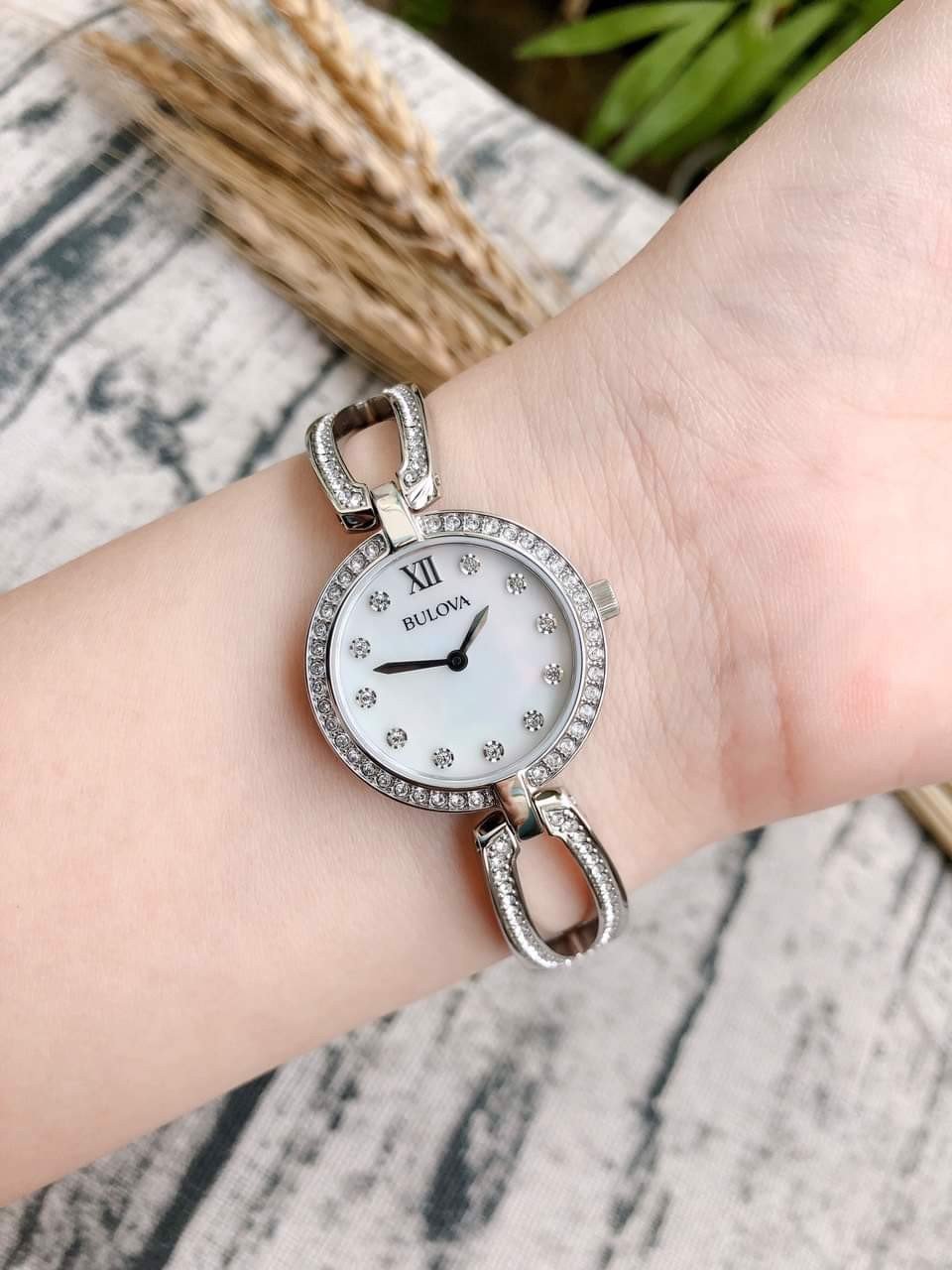  Shop Authentic Bulova Crystal Collection Mother of Pearl Dial Silver Steel Strap Watch for Women - 96L223 - Luxxuri