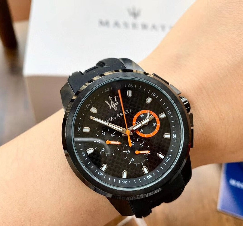 Maserati SFIDA Chronograph Quartz Stainless Steel Black Dial Watch For Men - R8851123007