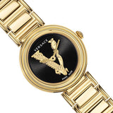  Shop Authentic Versace V Virtus Quartz Black Dial Gold Steel Strap Watch For Women - VET300121 - Luxxuri
