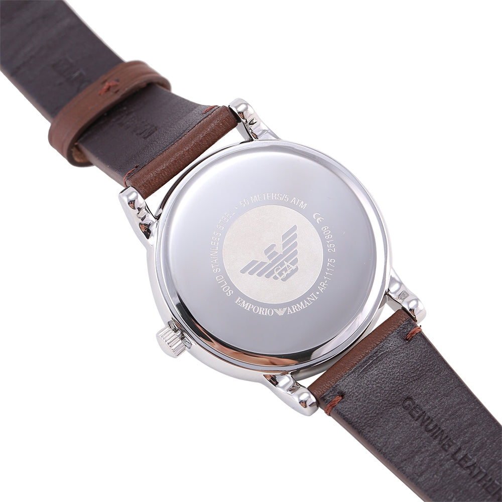  Shop Authentic Emporio Armani Luigi Quartz Grey Dial Brown Leather Strap Watch For Men - AR11175 - Luxxuri
