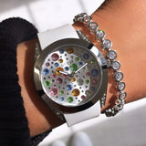  Shop Authentic Guess Wanderlust Crystals Silver Dial White Rubber Strap Watch For Women - W1059L3 - Luxxuri