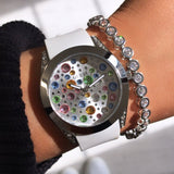  Shop Authentic Guess Wanderlust Crystals Silver Dial White Rubber Strap Watch for Women - W1059L1 - Luxxuri