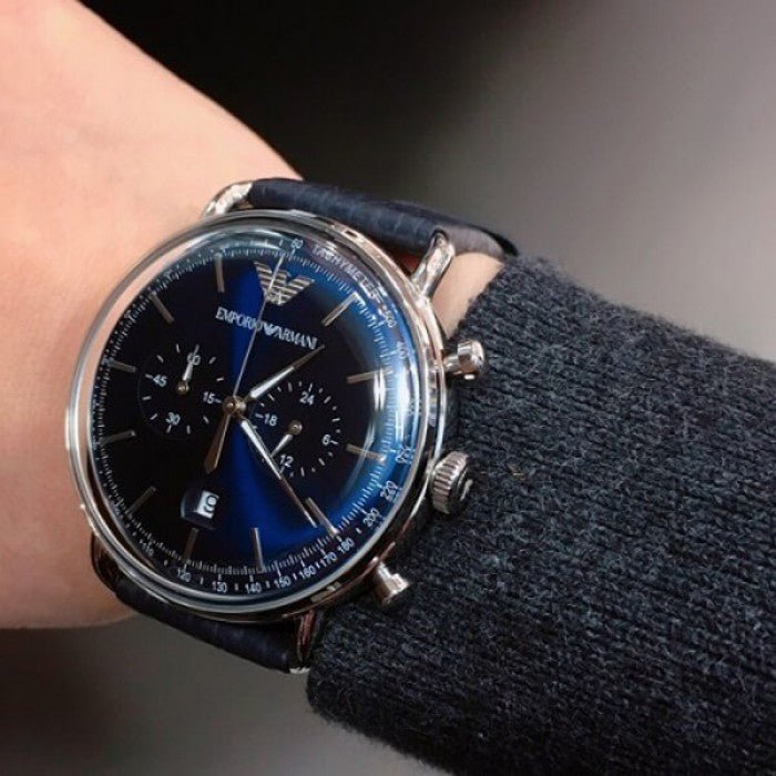  Shop Authentic Emporio Armani Aviator Blue Dial Blue Leather Strap Watch For Men - AR11105 - Luxxuri