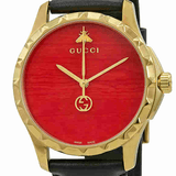  Shop Authentic Gucci G Timeless Coral Red Dial Black Leather Strap Watch For Men - YA126464 - Luxxuri