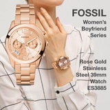  Shop Authentic Fossil Boyfriend Multifunction Rose Gold Dial Rose Gold Steel Strap Watch for Women - ES3885 - Luxxuri