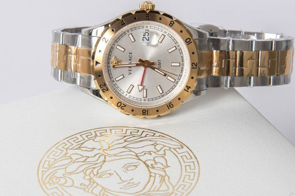  Shop Authentic Versace Hellenyium GMT Silver Dial Two Tone Steel Strap Watch for Men - V11030015 - Luxxuri