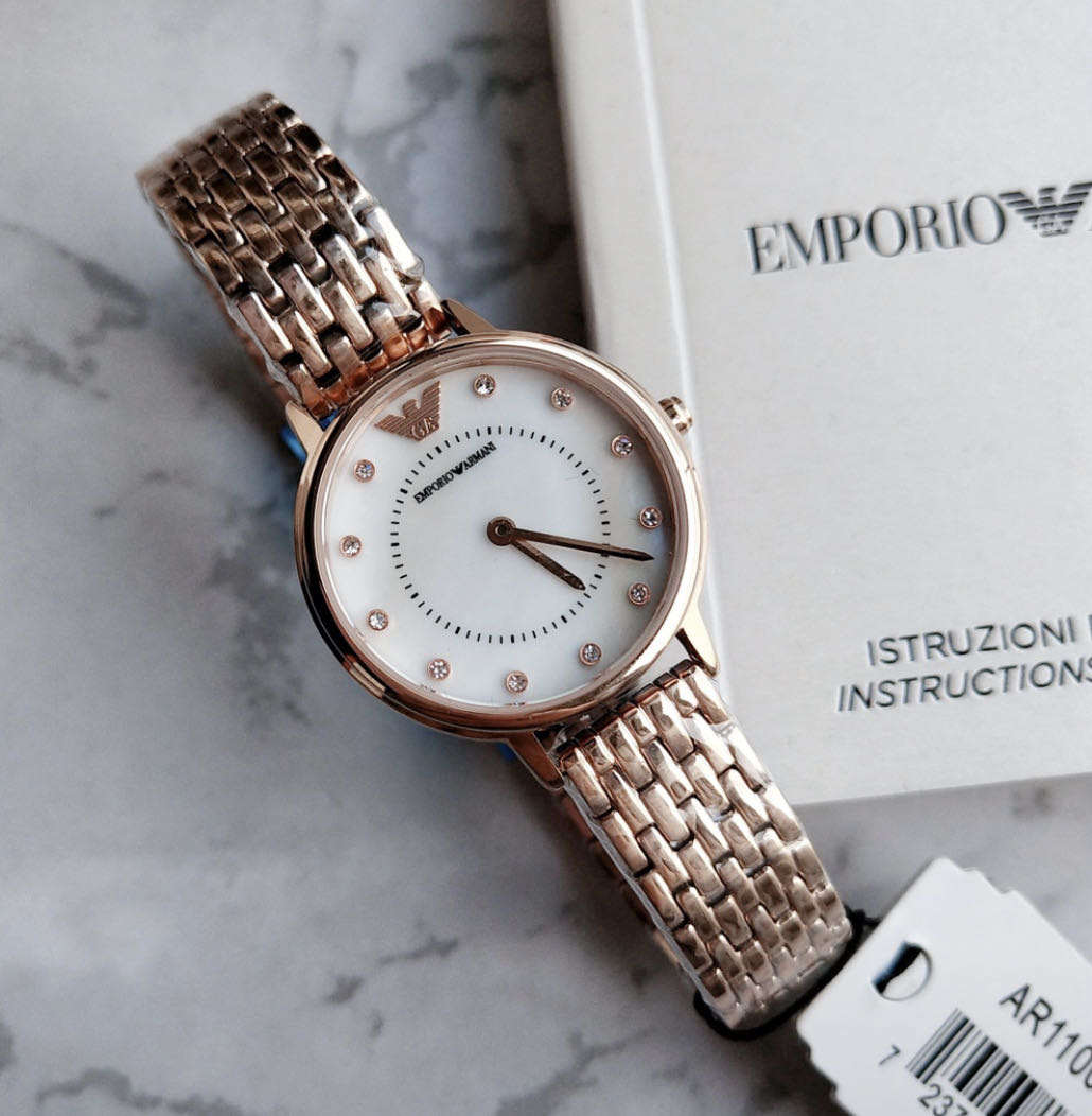  Shop Authentic Emporio Armani Kappa Analog Mother of Pearl Dial Rose Gold Steel Strap Watch For Women - AR11006 - Luxxuri