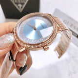 Shop Authentic Guess Willow Crystal Blue Dial Rose Gold Mesh Bracelet Watch For Women - W0836L1 - Luxxuri