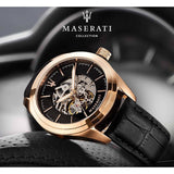  Shop Authentic Maserati Traguardo Automatic Black Skeleton Dial Black Leather Strap Watch For Men - R8821112001 - Luxxuri
