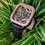  Shop Authentic Fossil Inscription Automatic Skeleton Rose Gold Dial Black Leather Strap Watch for Men - BQ2572 - Luxxuri
