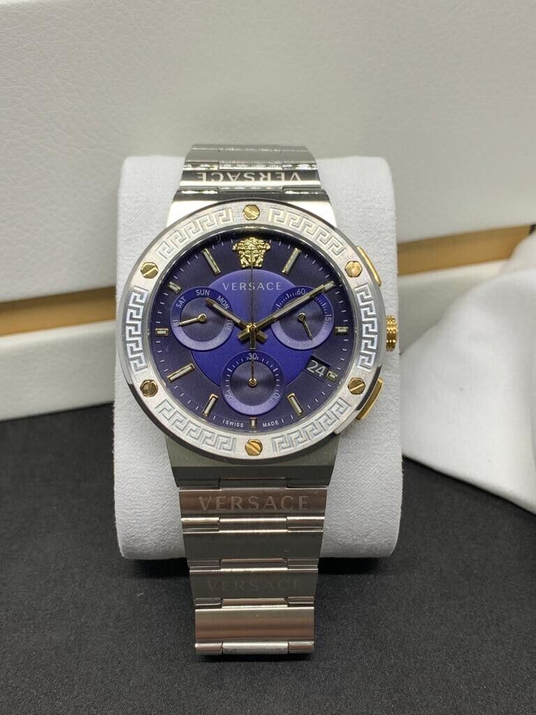  Shop Authentic Versace Greca Quartz Blue Dial Silver Steel Strap Watch For Men - VEZ900221 - Luxxuri