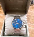  Shop Authentic Calvin Klein High Noon Quartz Blue Dial Silver Mesh Bracelet Watch for Men - K8M2112N - Luxxuri