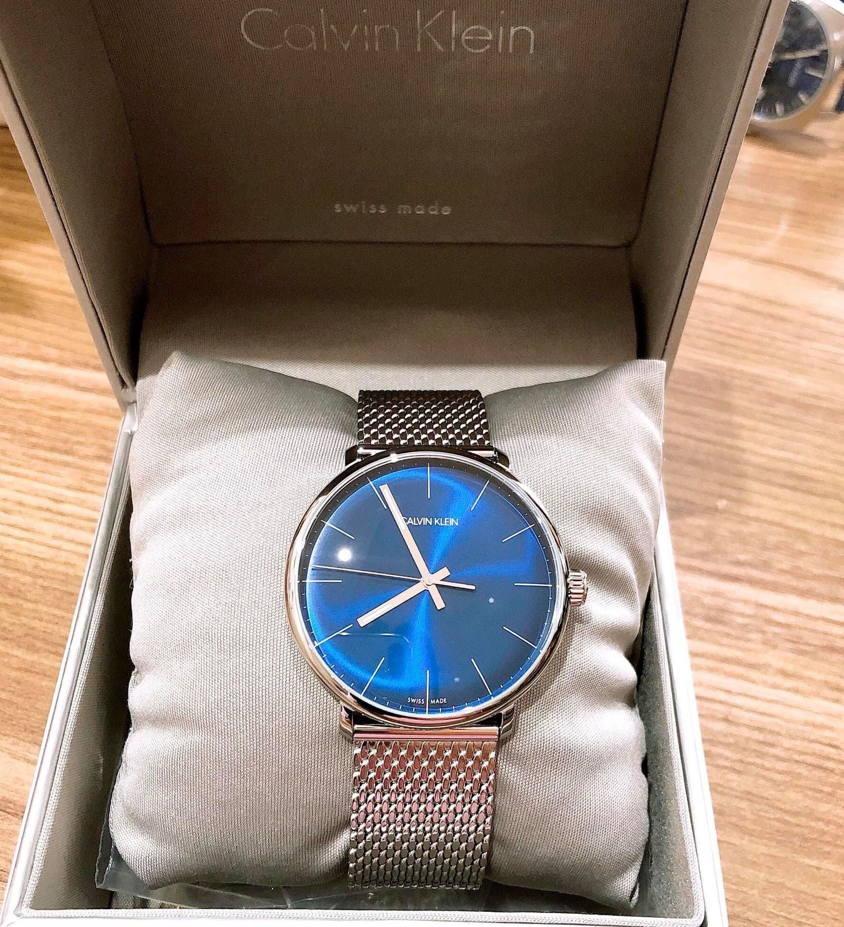 Shop Authentic Calvin Klein High Noon Quartz Blue Dial Silver Mesh Bracelet Watch for Men - K8M2112N - Luxxuri