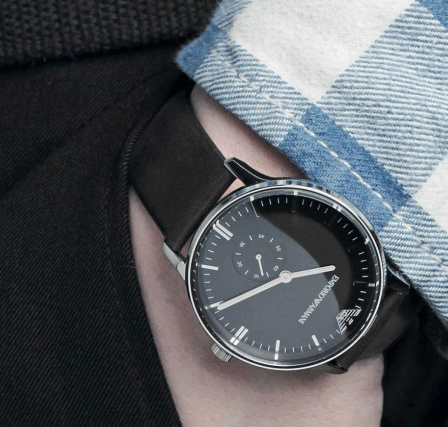  Shop Authentic Emporio Armani Gianni Quartz Black Dial Black Leather Strap Watch For Men - AR0382 - Luxxuri