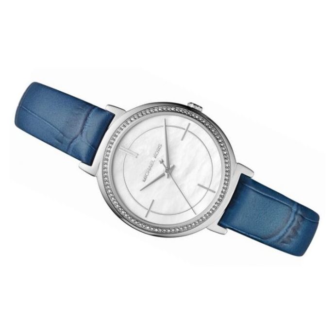 Shop Authentic Michael Kors Cinthia Mother of Pearl Dial Blue Leather Strap Watch for Women - MK2661 - Luxxuri