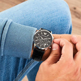  Shop Authentic Emporio Armani Renato Chronograph Black Dial Black Leather Strap Watch For Men - AR2447 - Luxxuri