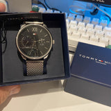  Shop Authentic Tommy Hilfiger Damon Quartz Chronograph Black Dial Silver Mesh Bracelet Watch for Men - 1791415 - Luxxuri