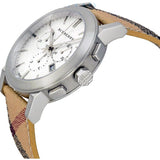  Shop Authentic Burberry The City Chronograph White Dial Haymarket Leather Strap Watch For Men - BU9360 - Luxxuri