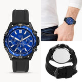  Shop Authentic Fossil Garrett Chronograph Blue Dial Black Rubber Strap Watch for Men - FS5695 - Luxxuri