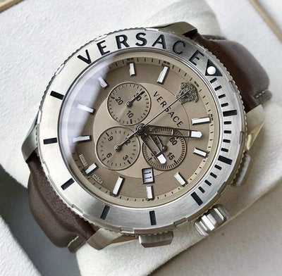  Shop Authentic Versace Casual Chronograph Grey Dial Brown Leather Strap Watch for Men - VERG001-18 - Luxxuri