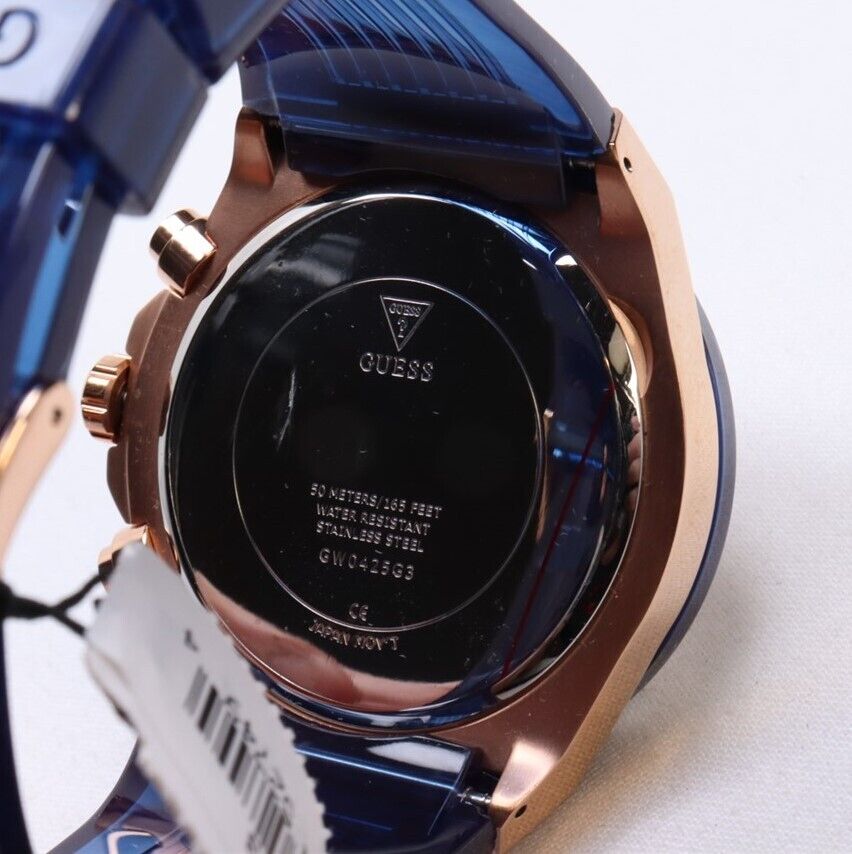  Shop Authentic Guess Poseidon Chronograph Blue Dial Blue Silicone Strap Watch For Men - GW0425G3 - Luxxuri